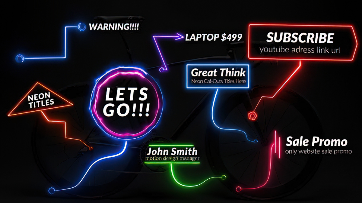 达芬奇模板:霓虹灯箭头呼唤呼出标注故障文本闪烁标题 Neon Call-Outs(0034)