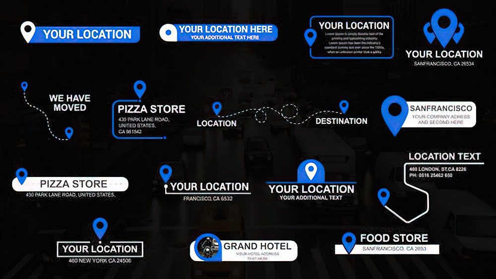 PR模板:15款平面位置路径请确定位形状文本标题 Location Titles(0662)