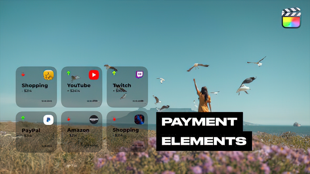 FCPX模板:6款商品促销付款支付文本数据动画信息 Payment Elements(0057)