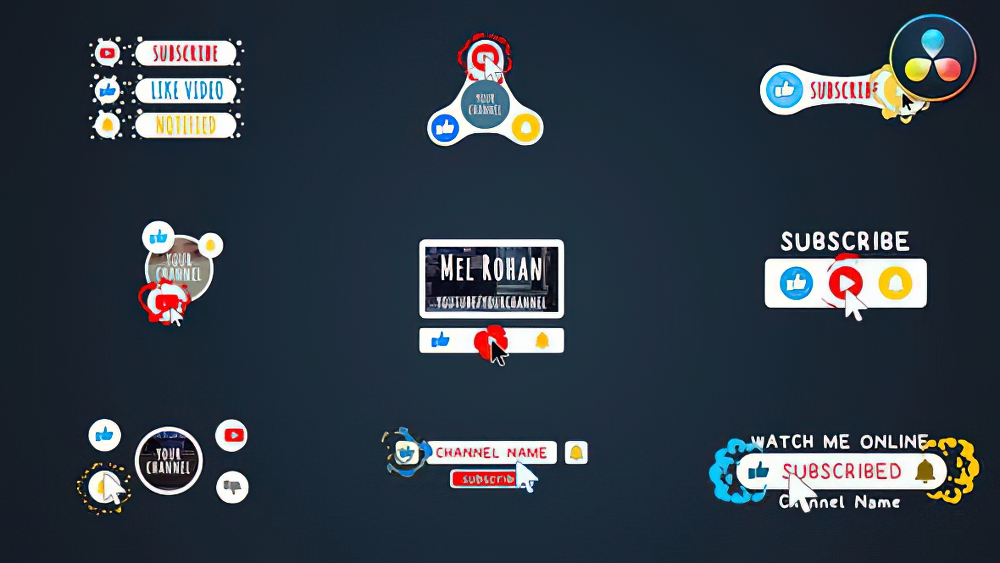 达芬奇模板：2D卡通视频一键三联订阅关注按钮包 2D Cartoon Subscribe（0035）