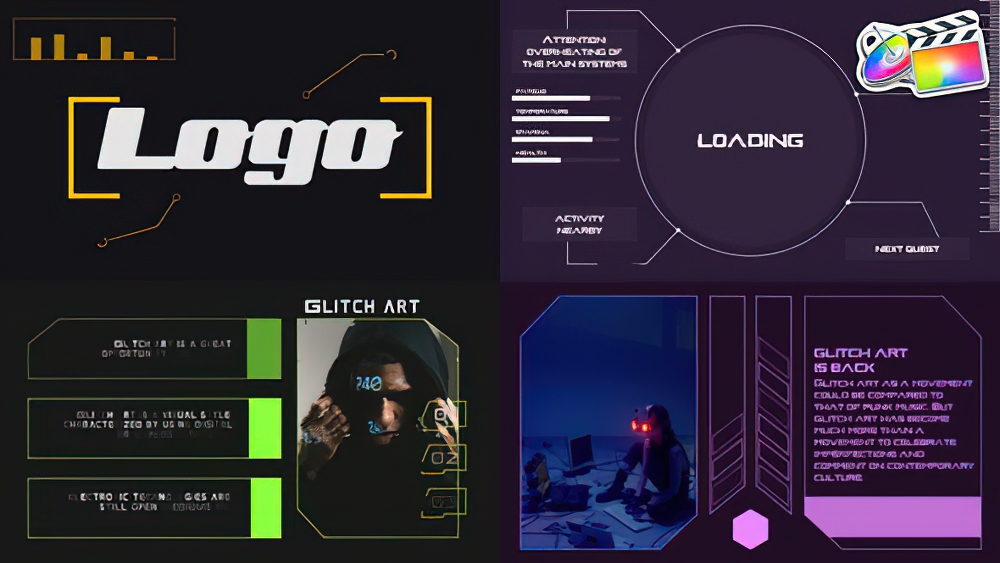 FCPX模板:赛博朋克科技数字故障失真息影幻灯片 Glitch Slideshow(0049)