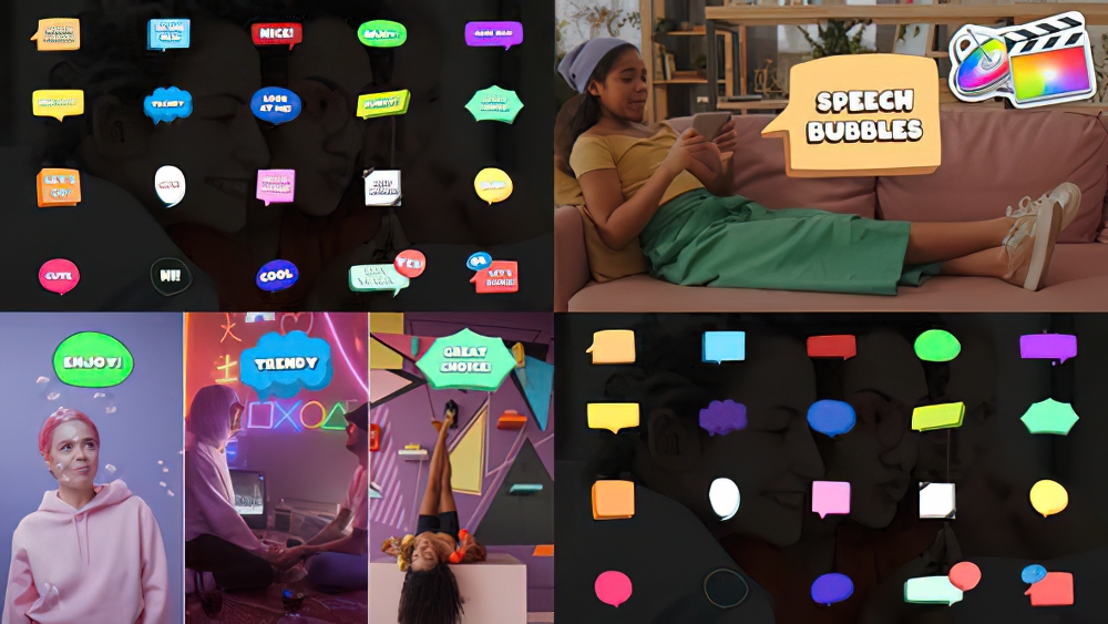 FCPX模板:40款卡通手绘风格动画对话泡泡框文本动画Speech Bubbles(0033)