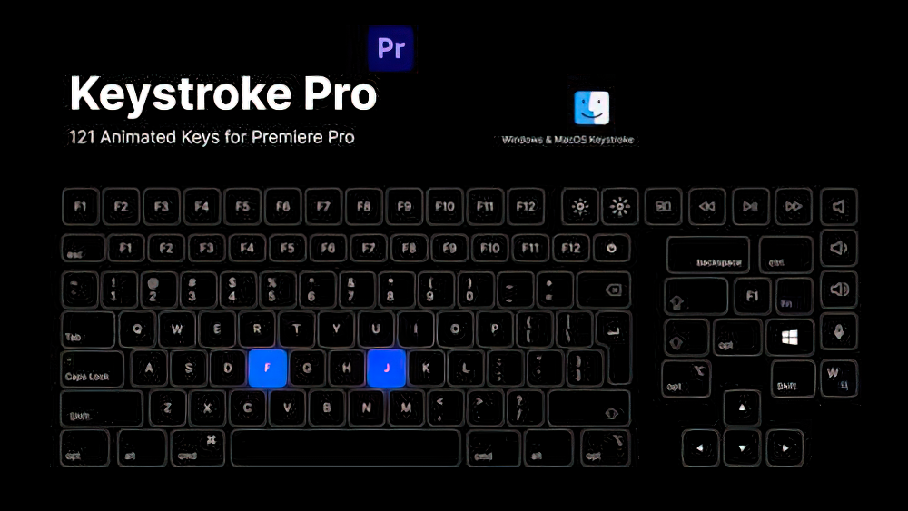 Pr模板:121款自定义动画屏幕录制敲击键盘按键组合 Keystroke Pro(0114)