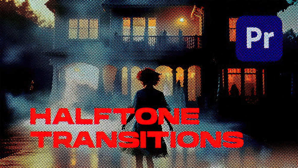 Pr转场：15款复古半色调斑点分离纹理打印模拟外观过渡 Halftone Dots Transitions Premiere Pro（0112）
