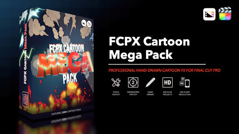 2026 Final Cut Pro插件FCPX Cartoon Mega Pack超级卡通动画元素0166