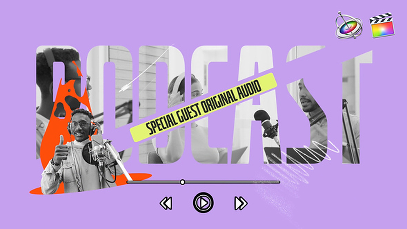 FCPX插件拼贴涂鸦播客片头Final Cut Pro撕纸转场访谈开场 2181