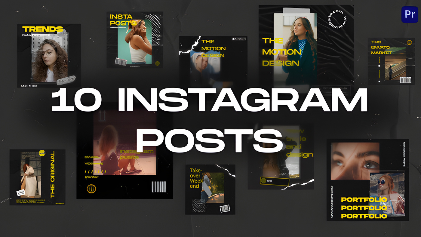 PR模板做旧纹理10款社交帖子动画Grunge Instagram Posts 0286