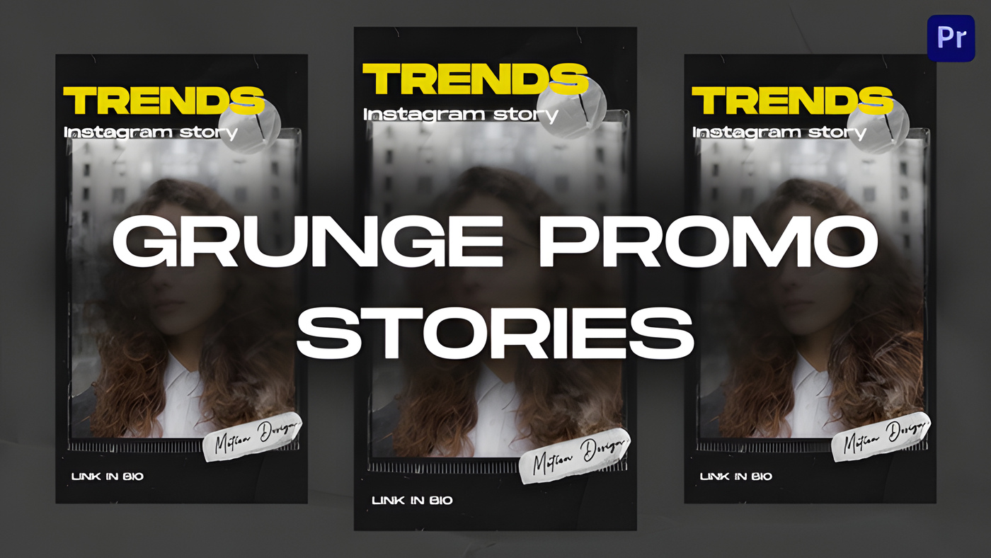 PR模板做旧撕纸纹理图文宣传动画Grunge Promo Stories Mogrt 0287