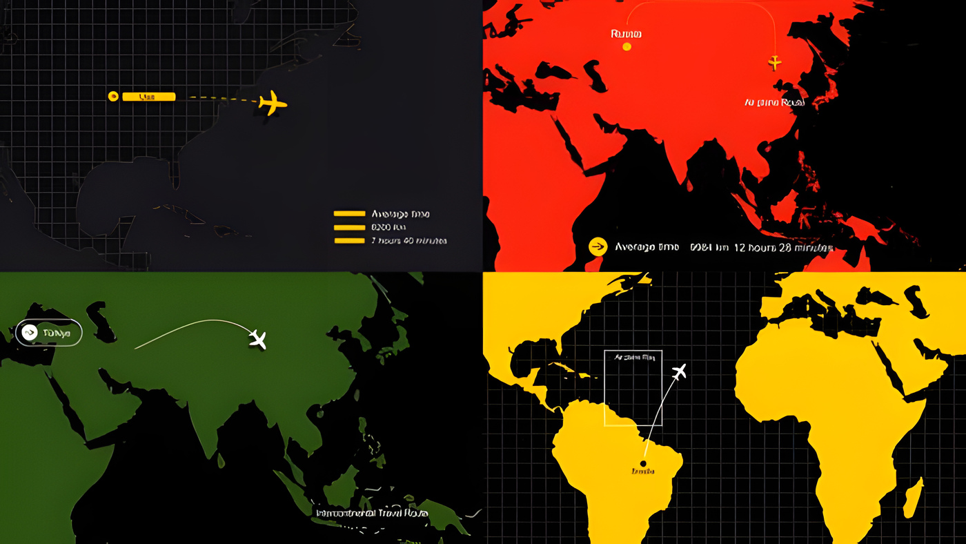 PR模板极简地图9款飞机航线动画行程展示Airplane Routes MOGRT 0305