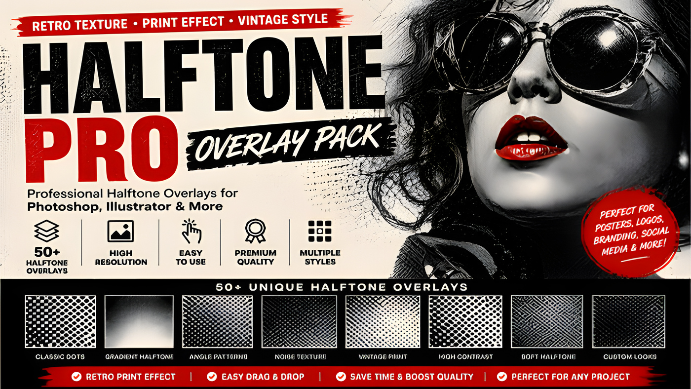 PR模板半色调印刷纹理叠加漫画风视频特效Halftone Pro Overlays 0308