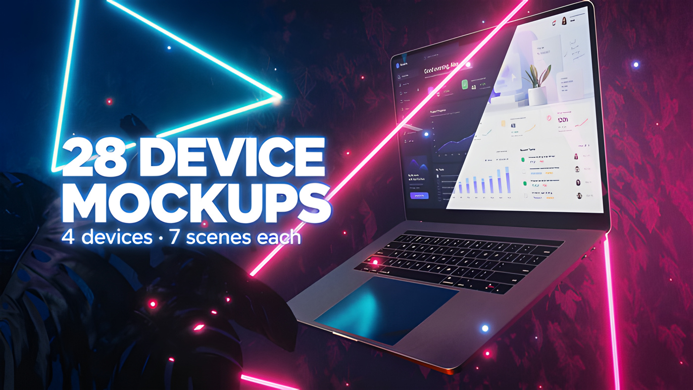 PR模板20款霓虹设备样机应用网页展示Neon Device Mockup Pack 0314