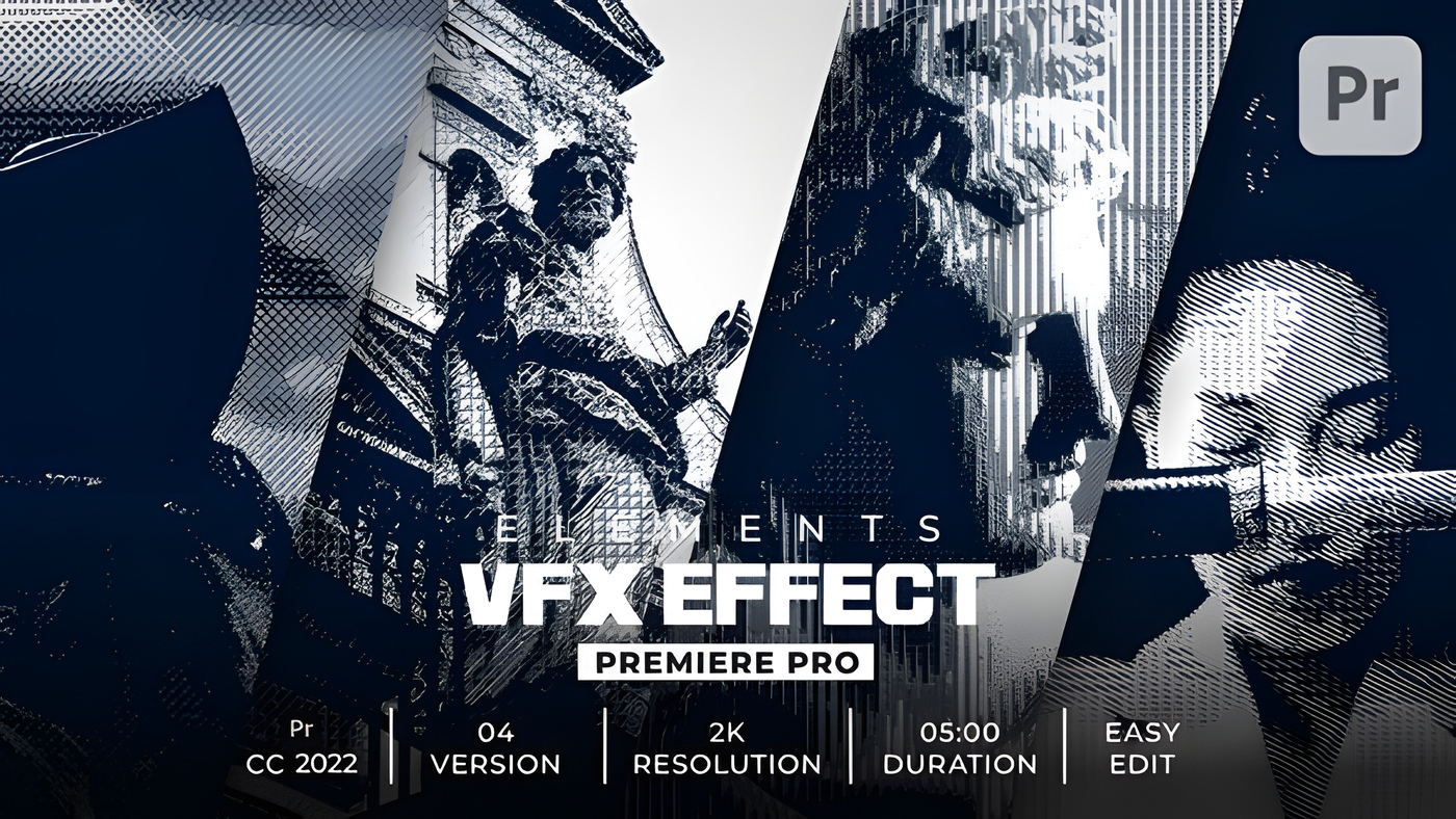 PR模板黑白复古位图视频特效Black and White Bitmap Effects 0338