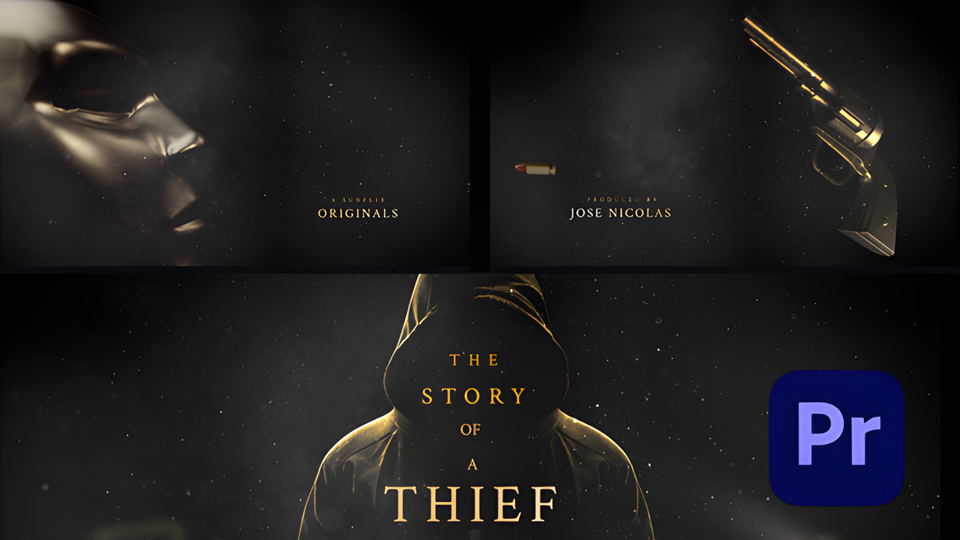 PR模板金黑悬疑电影片头字幕尘埃粒子The Thief Title Sequence 0344