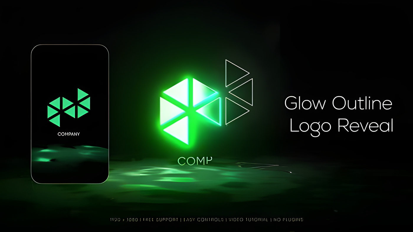 PR模板霓虹发光描边LOGO动画品牌片头Glow Outline Logo Reveal 0351