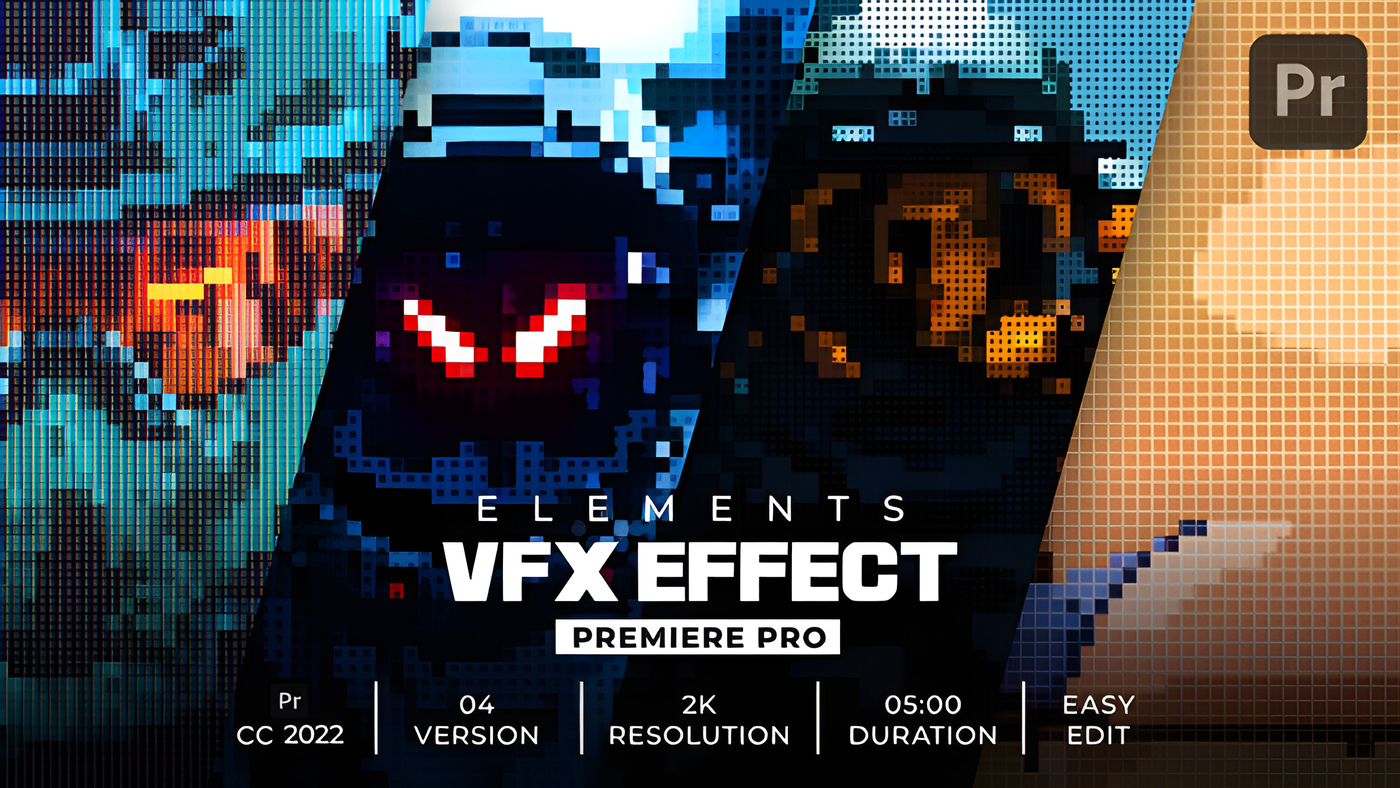 PR模板复古像素科技视频特效MOGRT格式8-Bit Tech Effects 0357