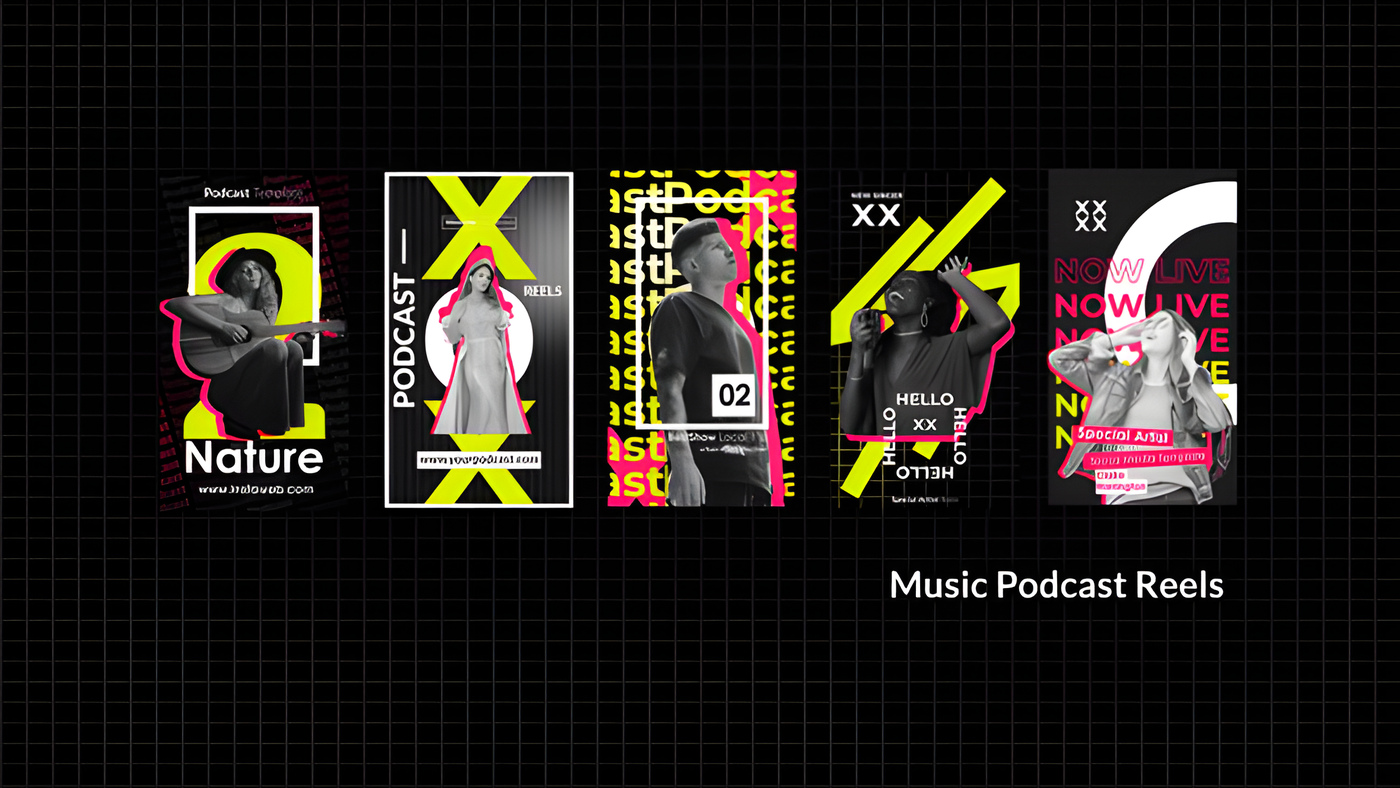 PR模板霓虹音乐播客竖屏宣传动画Music Podcast Reels Pack 0364