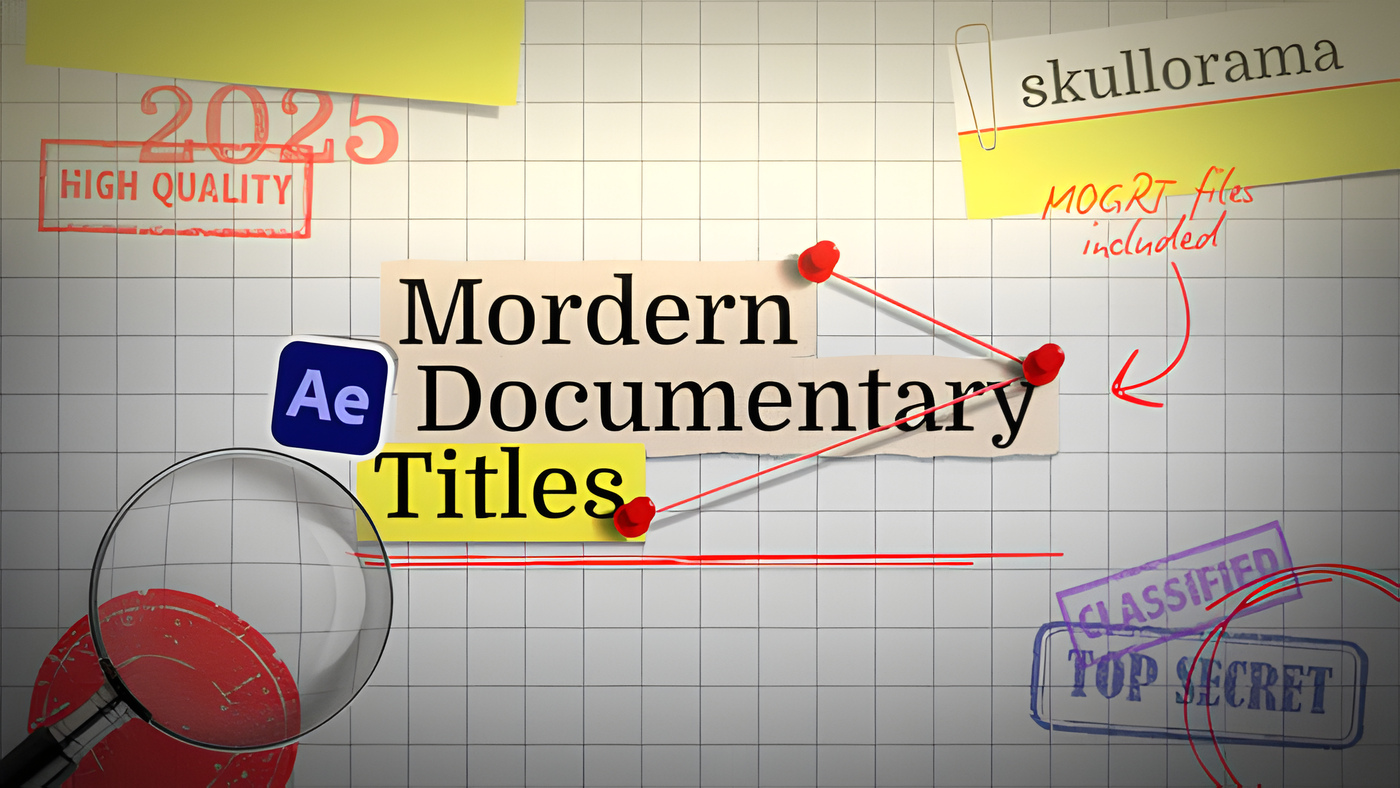 AE/PR模板复古纸片档案15款文字标题Modern Documentary Titles 0374