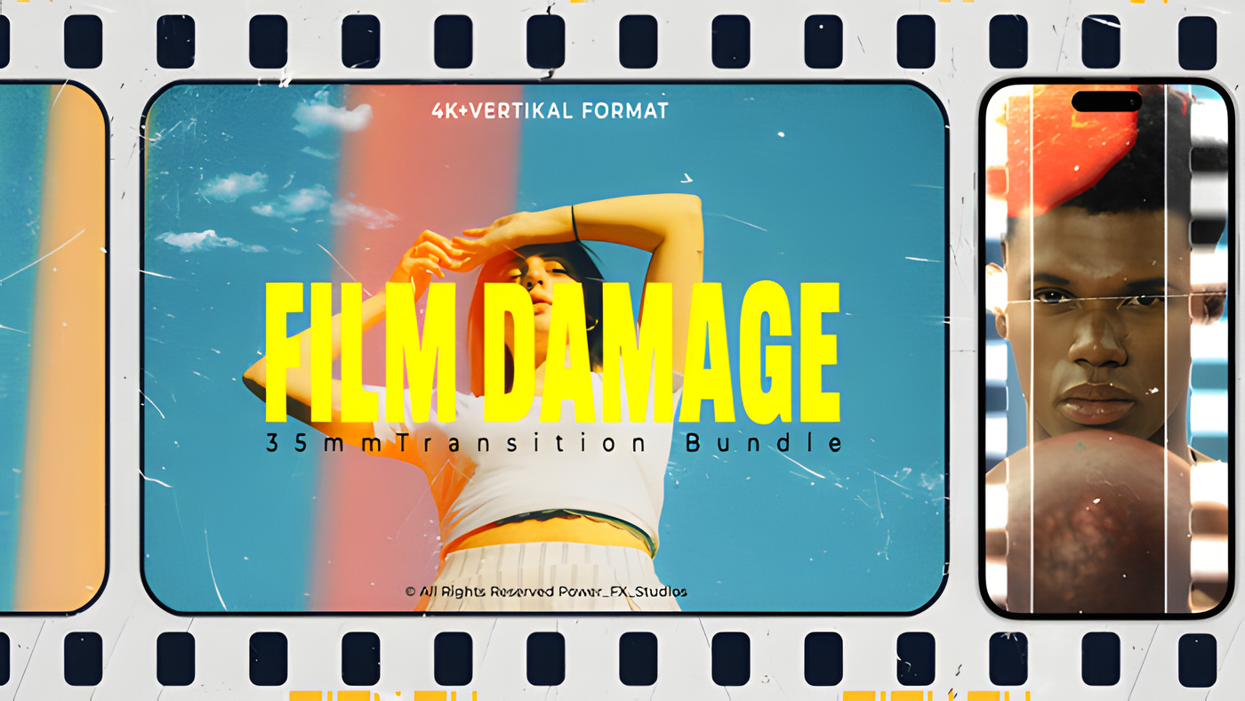 FCPX插件复古35mm胶片转场4K漏光灼烧灰尘划痕支持竖屏 2230